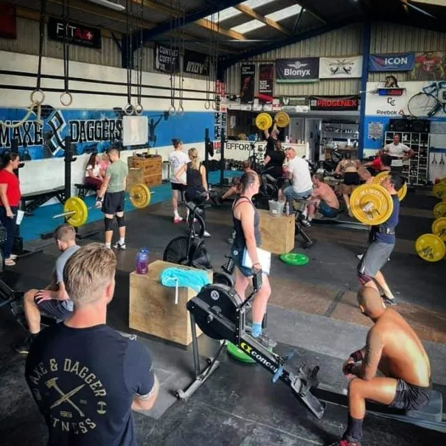 A packed class working through stations at Axe & Dagger Fitness in Bulkington